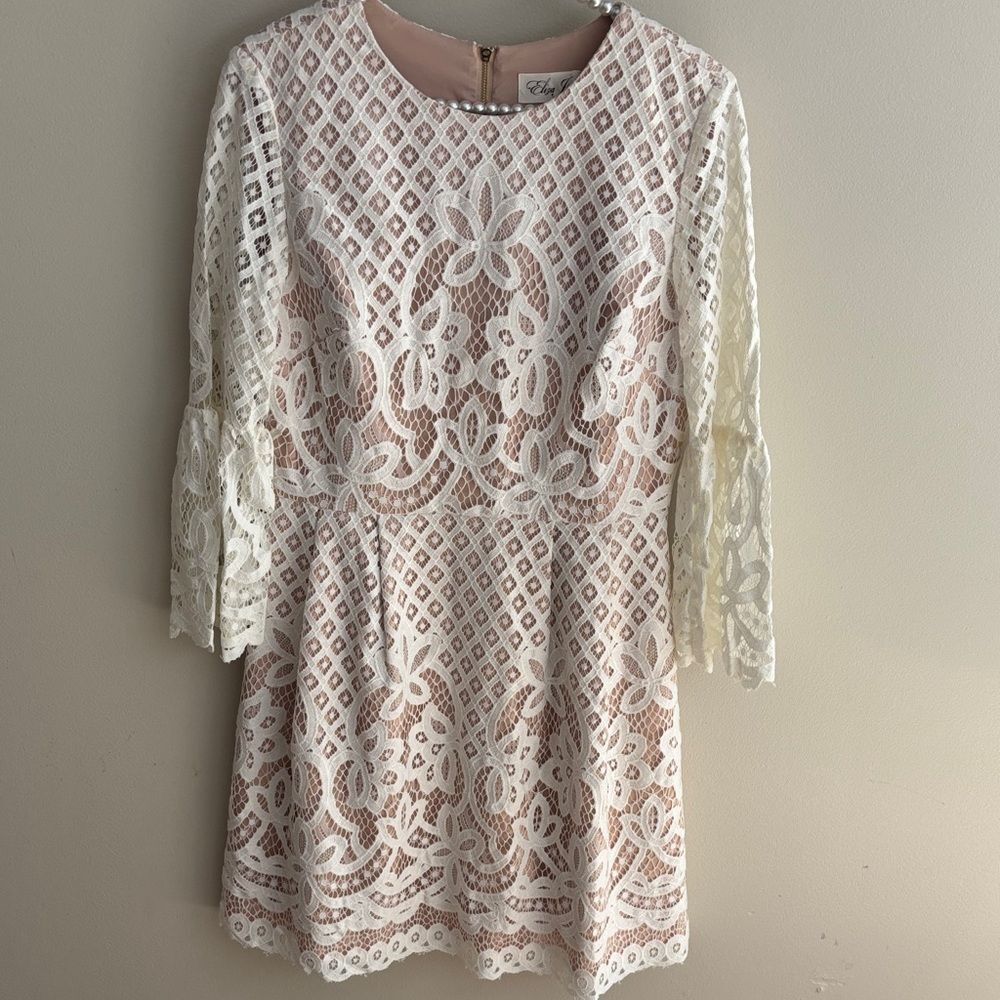 Eliza J Lace Overlay Dress in Cream size 8